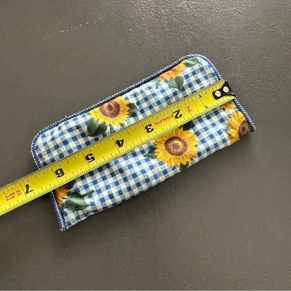 Fabric Glasses Sunflower Gingham Blue Checkered Eyeglass Case Reinforced Vintage - Picture 2 of 8